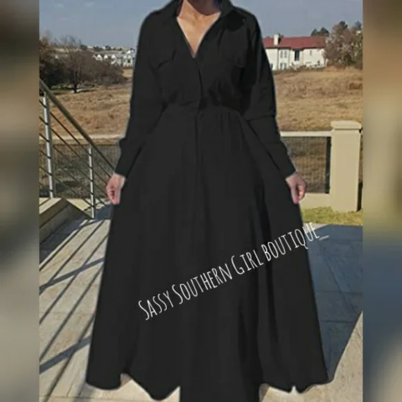 🆕⭐ Plus Black button down shirt maxi dress - Picture 4 of 14